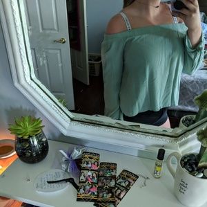 Off the shoulder green open back